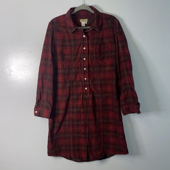 Territory Ahead Womens Size 14 Corduroy Dress Snap Button Long Sleeve Plaid Red - Picture 2 of 6